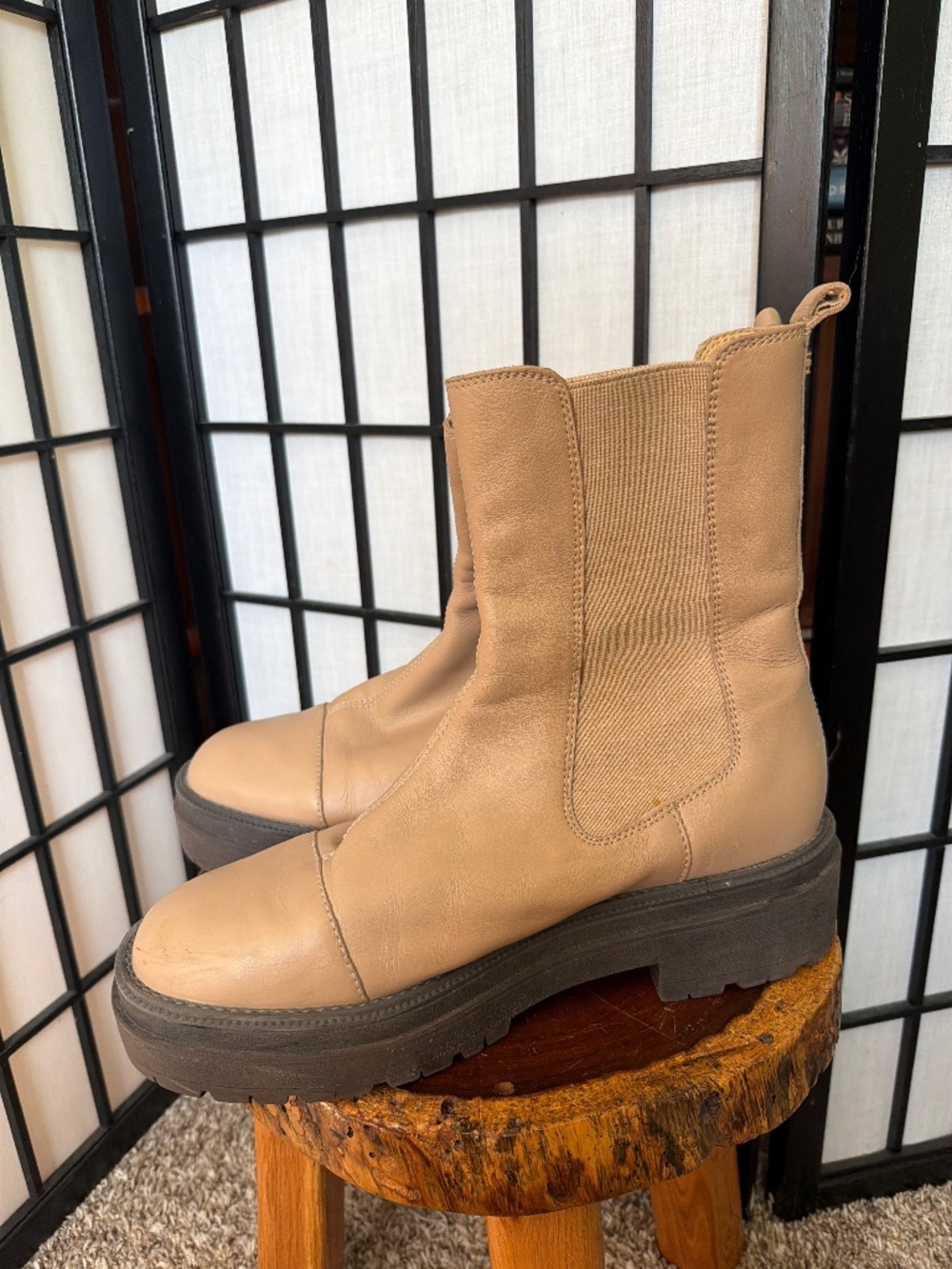 Sam Edelman Wellington Lug Sole Leather Chelsea Platform Boots Tan 10 EUC